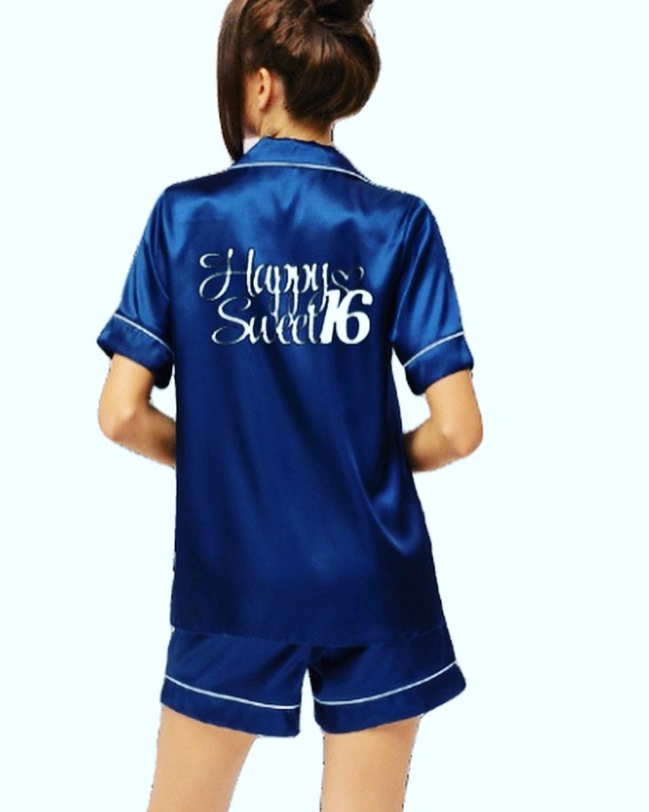 13th, 16th, 18th, 21st Birthday Personalised Satin Pyjama Shorts Set  matching