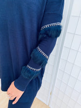 Load image into Gallery viewer, Navy Diamanté Fluffy sleeve Loungewear Sets