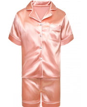 Load image into Gallery viewer, Rose pink Ladies Personalised Satin Pyjama Shorts Set