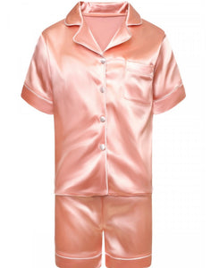 Rose pink Ladies Personalised Satin Pyjama Shorts Set