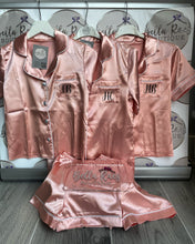 Load image into Gallery viewer, Rose pink Ladies Personalised Satin Pyjama Shorts Set