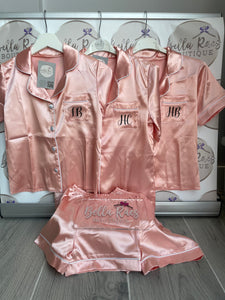 Rose pink Ladies Personalised Satin Pyjama Shorts Set