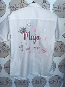 Personlaised leavers shirts hearts crown design