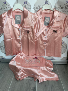 Rose pink Ladies Personalised Satin Pyjama Shorts Set