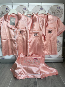 Rose pink Ladies Personalised Satin Pyjama Shorts Set
