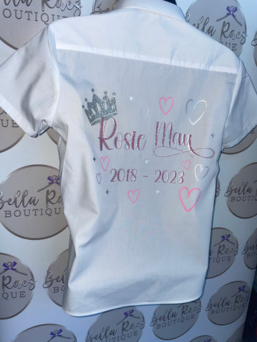 Personalised Leavers shirts hearts crown design