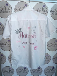 Personlaised leavers shirts hearts crown design