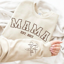 Load image into Gallery viewer, Mama est date heart on sleeve mum jumper 