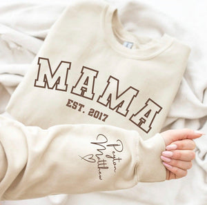 Mama est date heart on sleeve mum jumper 