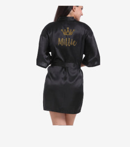 Personalised satin Robe Black