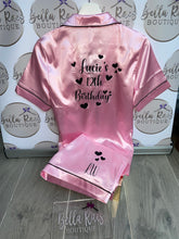 Load image into Gallery viewer, 13th, 16th, 18th, 21st Birthday Personalised Satin Pyjama Shorts Set matching