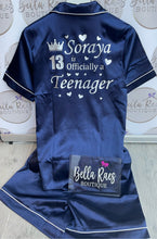 Load image into Gallery viewer, 13th, 16th, 18th, 21st Birthday Personalised Satin Pyjama Shorts Set matching