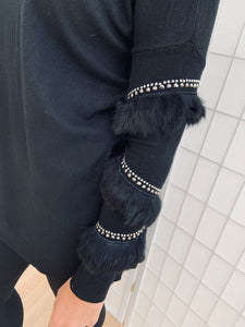 Black Diamanté Fluffy sleeve Loungewear Sets