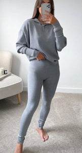 Fine knit zip slouch loungewear sets Grey