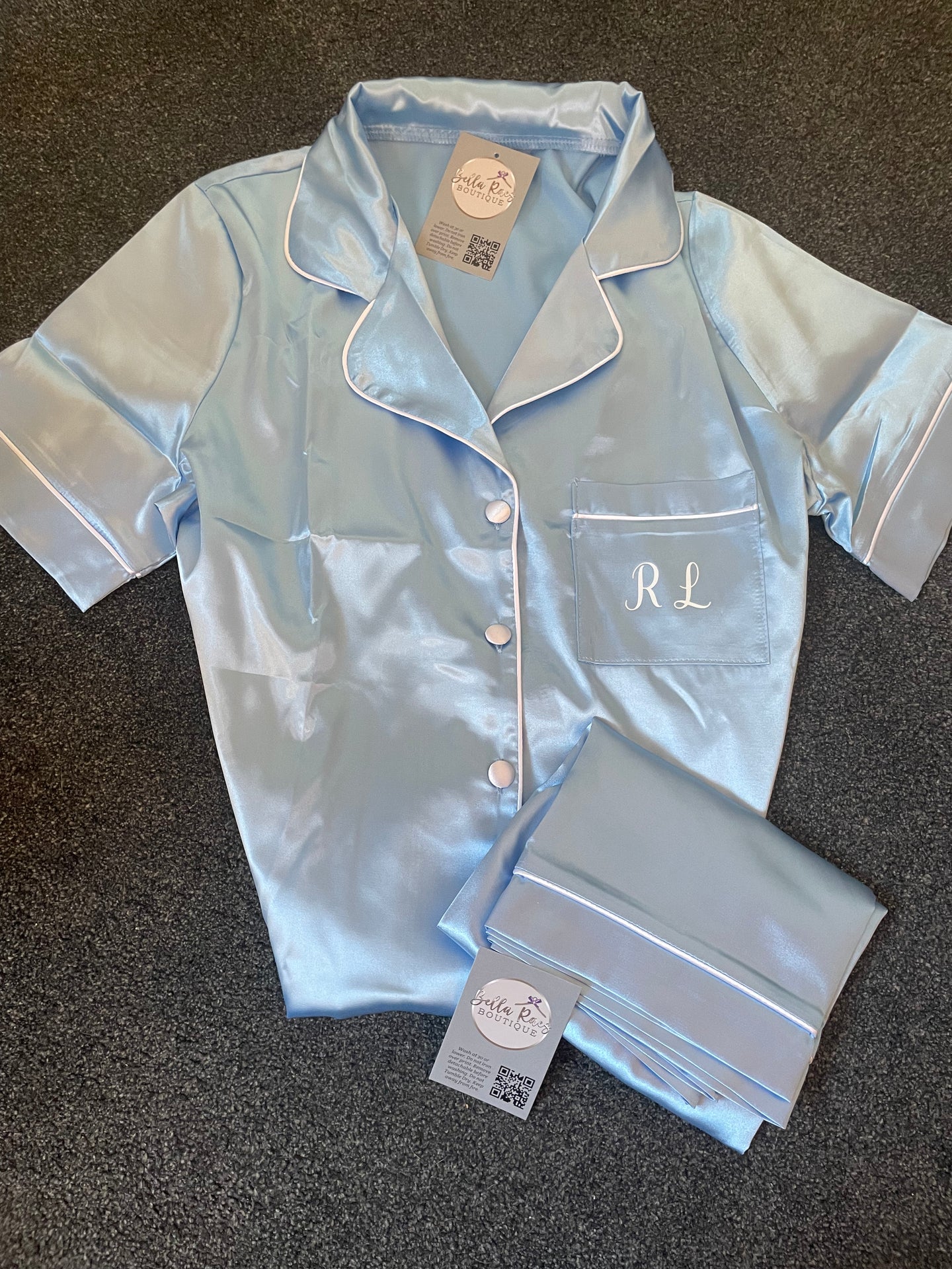 Teenager 13th Birthday Personalised Light blue Satin Pyjama Shorts Set matching