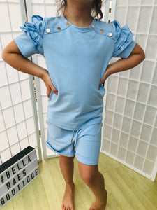 Kids Blue Ruffle Twinning Shorts sets Little Raes