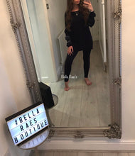 Load image into Gallery viewer, Black Diamanté Fluffy sleeve Loungewear Sets