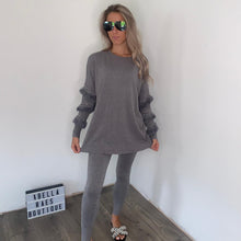 Load image into Gallery viewer, diamante fluffy sleeve soft loungewear sets grey