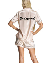 Load image into Gallery viewer, Champagne Ladies Personalised Satin Pyjama Shorts Set