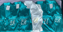 Load image into Gallery viewer, Teal green Satin feather plain or personalised Pyjama Shorts Set