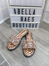 Load image into Gallery viewer, rose gold diamante sliders slippers shoes