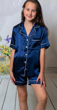 Load image into Gallery viewer, Teenager 13th Birthday Personalised Navy Satin Pyjama Shorts Set matching