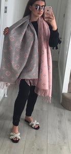 cashmere mix reversible pink grey scarf