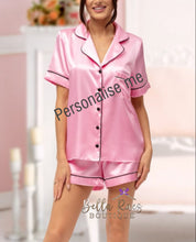 Load image into Gallery viewer, Teenager 13th Birthday Personalised Pink Satin Pyjama Shorts Set matching