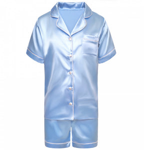 Ladies Personalised Light blue Satin Pyjama Shorts Set
