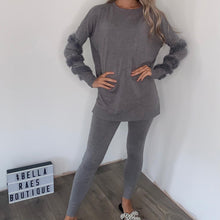 Load image into Gallery viewer, Grey Diamanté Fluffy sleeve Loungewear Sets
