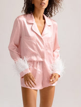 Load image into Gallery viewer, Pink satin feather plain or personalised Pyjama Shorts Set