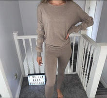 Load image into Gallery viewer, diamante sleeve fluffy loungewear sets beige