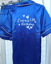 Load image into Gallery viewer, Teenager 13th Birthday Personalised Pink Satin Pyjama Shorts Set matching