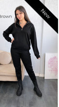 Load image into Gallery viewer, Fine knit zip front loungewear sets Black