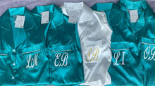 Load image into Gallery viewer, Teal green Satin feather plain or personalised Pyjama Shorts Set