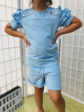 Load image into Gallery viewer, Kids Blue Ruffle Twinning Shorts sets Little Raes