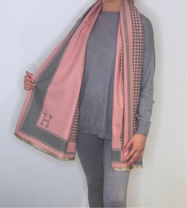 cashmere mix reversible hermes scarf pink grey