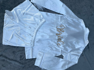 White Satin feather plain or personalised Pyjama Shorts Set