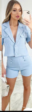Load image into Gallery viewer, Textured Button Front Jacket Coord shorts sets in sky Blue